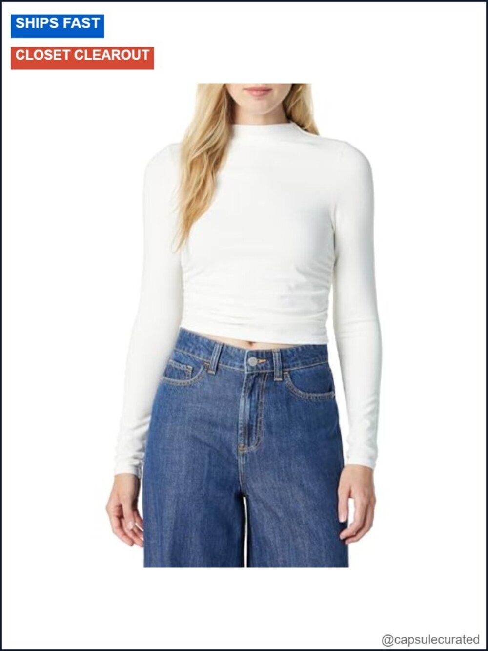 Mock Neck Long Sleeve Snug-Fit Top with Ruching